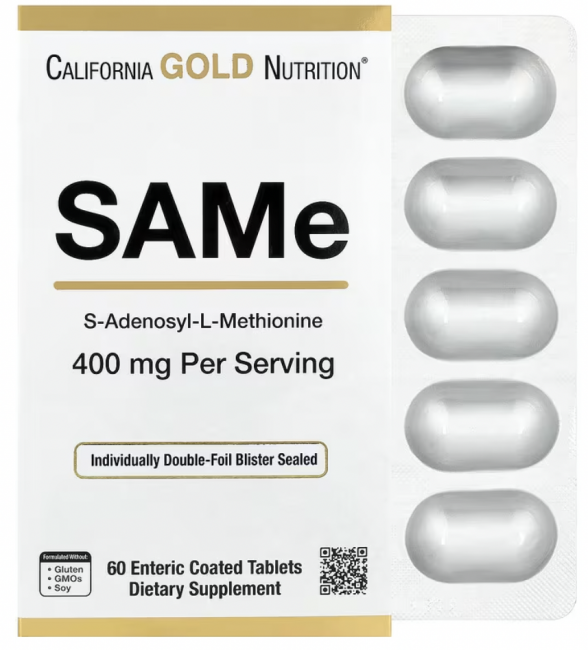 California Gold Nutrition, SAMe, дисульфат тозилат, 400 мг, 60 таблеток, покрытых кишечнорастворимой оболочкой