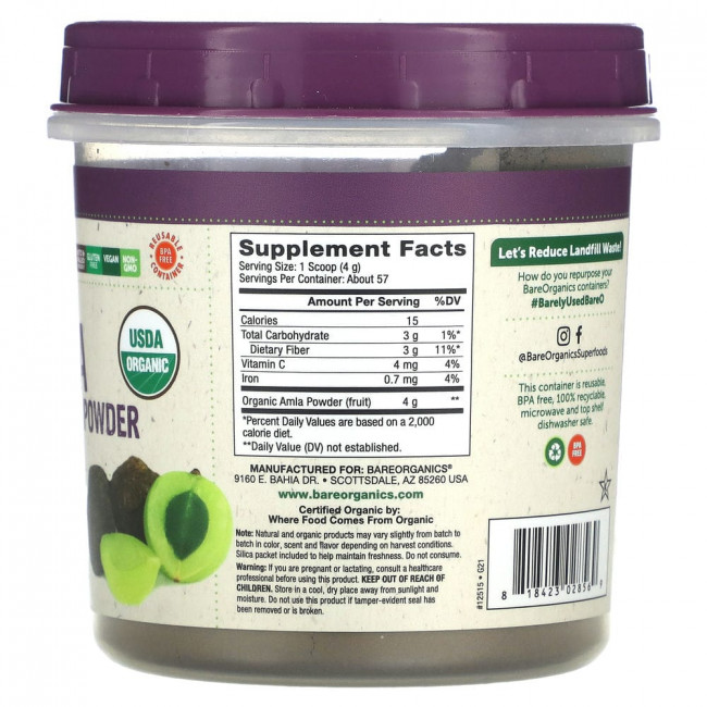 BareOrganics, Organic Amla (Amalaki) Powder, 8 oz (227 g)