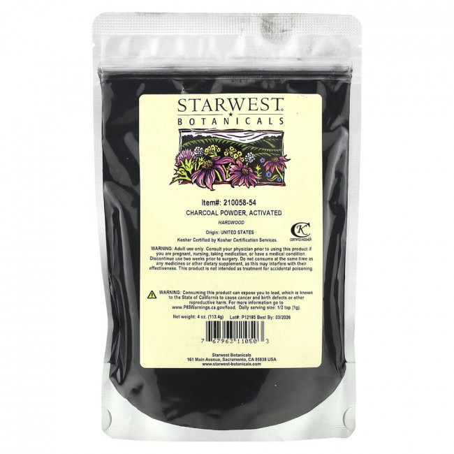 Starwest Botanicals, Charcoal Powder, Activated, 4 oz (113.4g)