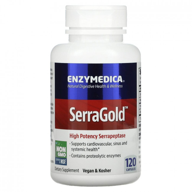 Enzymedica, SerraGold, высокоэффективная серрапептаза, 120 капсул Enzymedica, SerraGold, высокоэффективная серрапептаза, 120 капсул