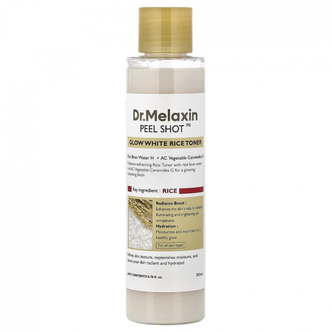 Dr. Melaxin, Peel Shot Glow White Rice Toner, для всех типов кожи, 6,76 жидких унций (200 мл) Dr. Melaxin, Peel Shot Glow White Rice Toner, для всех типов кожи, 6,76 жидких унций (200 мл)