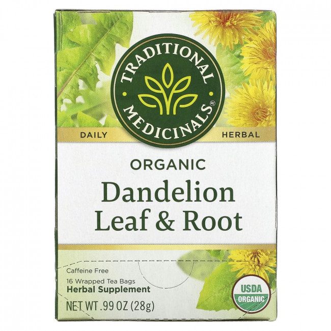 Traditional Medicinals, травяной сбор, листья и корень органического одуванчика, без кофеина, 16 чайных пакетиков в индивидуальной упаковке, 28 г (0,99 унции) Traditional Medicinals, травяной сбор, листья и корень органического одуванчика, без кофеина, 16 чайных пакетиков в индивидуальной упаковке, 28 г (0,99 унции)