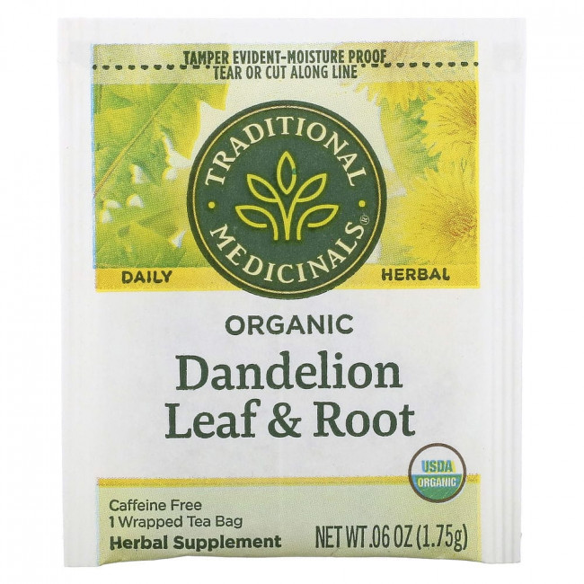 Traditional Medicinals, травяной сбор, листья и корень органического одуванчика, без кофеина, 16 чайных пакетиков в индивидуальной упаковке, 28 г (0,99 унции) Traditional Medicinals, травяной сбор, листья и корень органического одуванчика, без кофеина, 16 чайных пакетиков в индивидуальной упаковке, 28 г (0,99 унции)