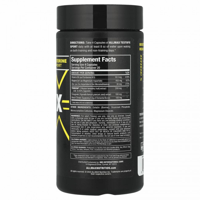 ALLMAX, TestoFX Sport, формула для поддержки тестостерона, 80 капсул