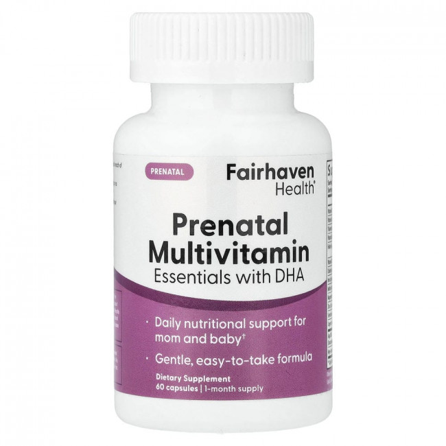 Fairhaven Health, Пренатальный мультивитаминный комплекс с ДГК и лимонным ароматом, 60 капсул
