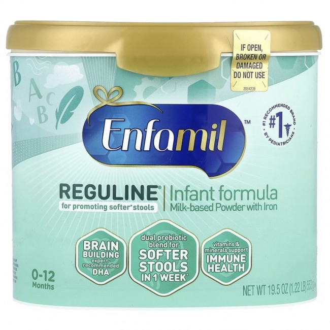 Enfamil, Reguline® Infant Formula, молочный порошок с железом, 0–12 месяцев, 553 г (19,5 унции) Enfamil, Reguline® Infant Formula, молочный порошок с железом, 0–12 месяцев, 553 г (19,5 унции)