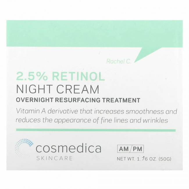 Cosmedica Skincare, Ночной крем с 2,5% сывороткой ретинола, ночная омолаживающая процедура, 50 г (1,76 унции)