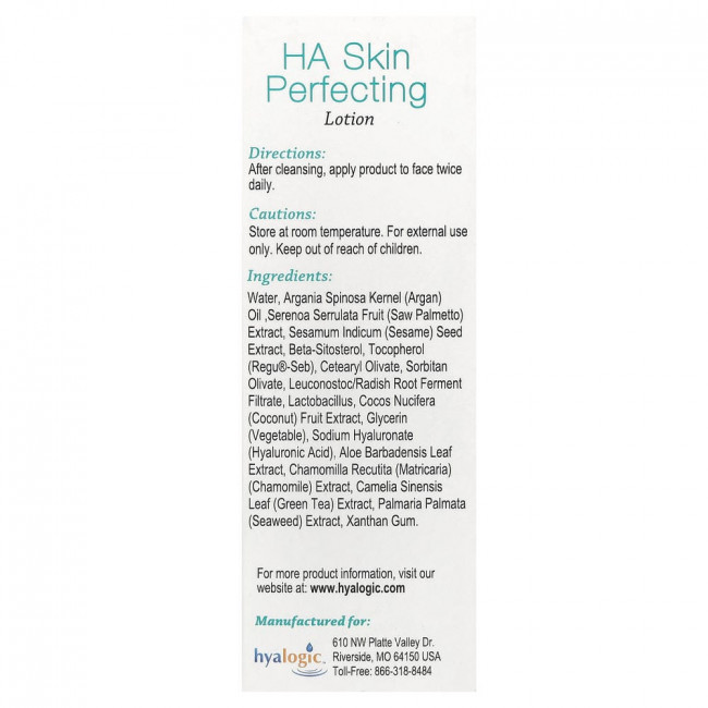 Hyalogic, HA Skin Perfecting Lotion With Hyaluronic Acid, Fragrance Free, 1 oz (28.4 g)
