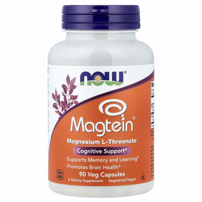 NOW Foods, Magtein, L-треонат магния, 90 растительных капсул NOW Foods, Magtein, L-треонат магния, 90 растительных капсул
