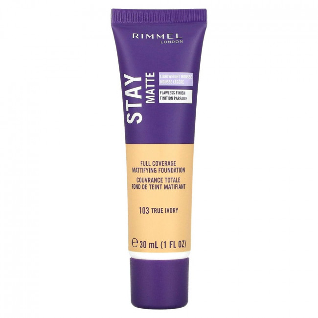 Rimmel London, Жидкий тональный мусс Stay Matte, оттенок 103 слоновая кость, 30 мл Rimmel London, Жидкий тональный мусс Stay Matte, оттенок 103 слоновая кость, 30 мл