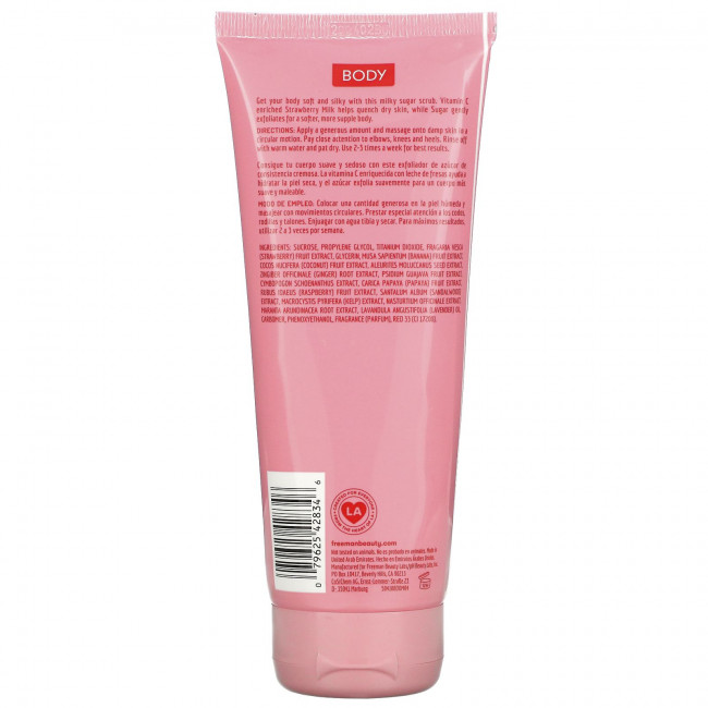 Freeman Beauty, Увлажняющий сахарный скраб для тела, клубничное молоко, 175 мл (6 жидк. Унций) Freeman Beauty, Увлажняющий сахарный скраб для тела, клубничное молоко, 175 мл (6 жидк. Унций)