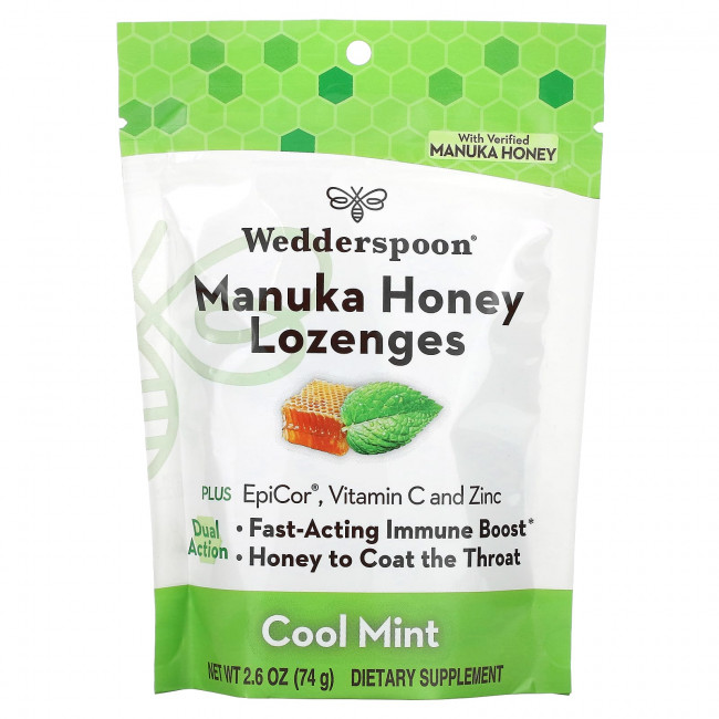 Wedderspoon, Леденцы с медом Manuka, прохладная мята, 74 г (2,6 унции) Wedderspoon, Леденцы с медом Manuka, прохладная мята, 74 г (2,6 унции)