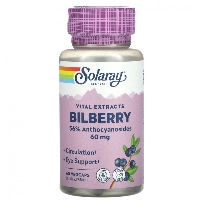 Solaray, Vital Extracts, черника, 60 мг, 60 растительных капсул