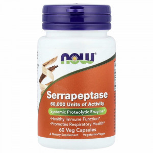 NOW Foods, серрапептаза, 60 растительных капсул NOW Foods, серрапептаза, 60 растительных капсул