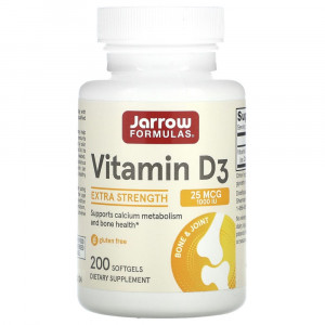 Jarrow Formulas, витамин D3, холекальциферол, 25 мкг (1000 МЕ), 200 мягких таблеток Jarrow Formulas, витамин D3, холекальциферол, 25 мкг (1000 МЕ), 200 мягких таблеток