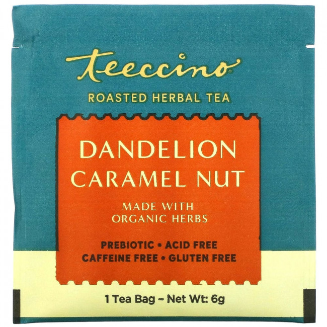 Teeccino, чай из обжаренных трав, одуванчик, карамель и орех, без кофеина, 25 чайных пакетиков, 150 г (5,3 унции)