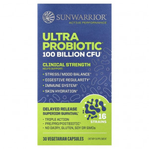 Sunwarrior, ультрапробиотик, 30 вегетарианских капсул