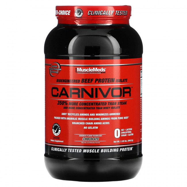 MuscleMeds, Carnivor, биоинженерный изолят говяжьего протеина, шоколад, 949,2 г (2 фунта) MuscleMeds, Carnivor, биоинженерный изолят говяжьего протеина, шоколад, 949,2 г (2 фунта)