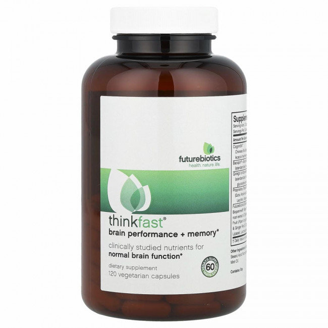 FutureBiotics, Thinkfast, Работа мозга + память, 120 вегетарианских капсул FutureBiotics, Thinkfast, Работа мозга + память, 120 вегетарианских капсул