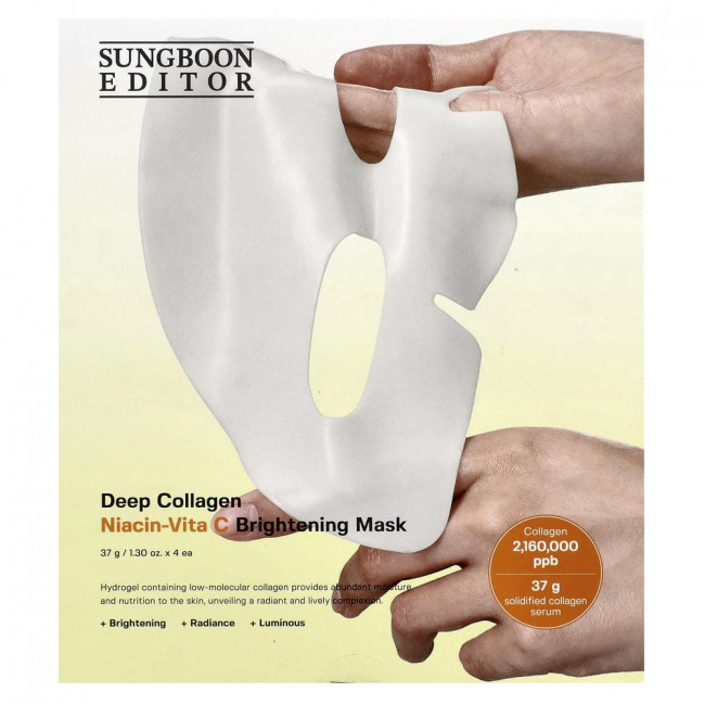 Sungboon Editor, Deep Collagen Niacin-Vita C Brightening Beauty Mask, 4 Sheets, 1.3 oz (37 g) Each Sungboon Editor, Deep Collagen Niacin-Vita C Brightening Beauty Mask, 4 Sheets, 1.3 oz (37 g) Each