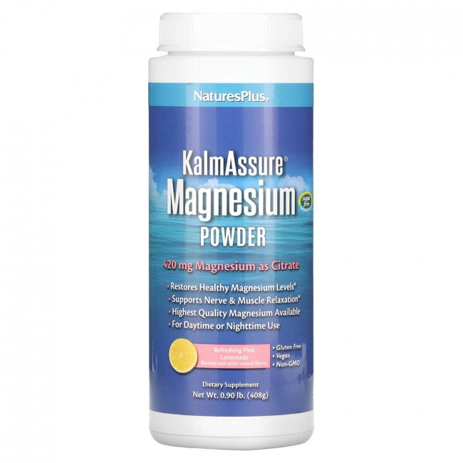 NaturesPlus, Kalmassure, магний в порошке, со вкусом освежающего розового лимонада, 400 мг, 408 г (0,90 фунта)