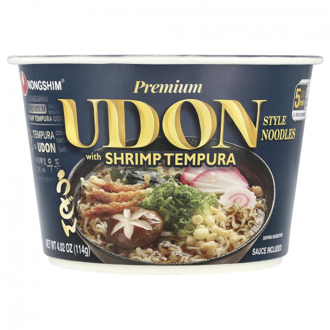 Лапша быстрого приготовления Nongshim, премиум-класса в стиле удон с креветками темпура, 114 г (4,02 унции)