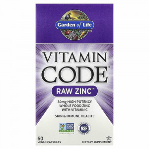 Garden of Life, Vitamin Code, RAW Zinc, 60 веганских капсул
