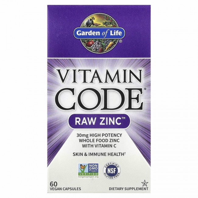 Garden of Life, Vitamin Code, RAW Zinc, 60 веганских капсул