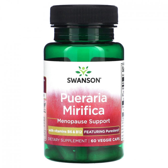 Swanson, Пуэрария мирифика с витаминами B6 и B12, 60 растительных капсул Swanson, Пуэрария мирифика с витаминами B6 и B12, 60 растительных капсул