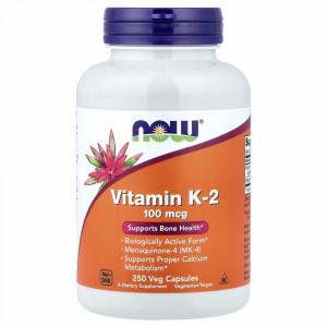 NOW Foods, витамин K-2, 100 мкг, 250 растительных капсул NOW Foods, витамин K-2, 100 мкг, 250 растительных капсул