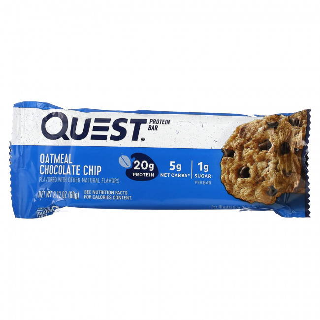 Quest Nutrition, Протеиновый батончик, овсянка и шоколадная крошка, 4 батончика по 60 г (2,12 унции)
