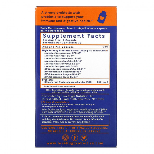 LoveBug Probiotics, Advanced Strength, пробиотик для ежедневного приема, 50 млрд КОЕ, 30 штук LoveBug Probiotics, Advanced Strength, пробиотик для ежедневного приема, 50 млрд КОЕ, 30 штук