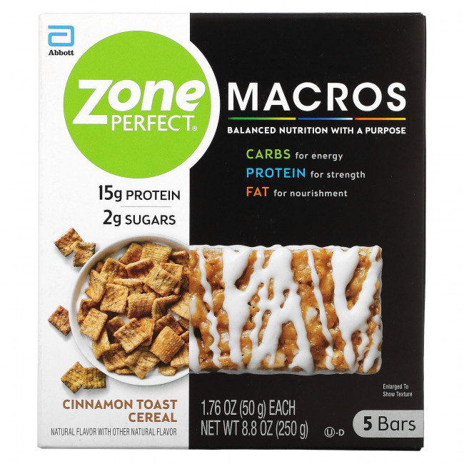 ZonePerfect, MACROS Bars, тосты с корицей, 5 батончиков, 50 г (1,76 унции) ZonePerfect, MACROS Bars, тосты с корицей, 5 батончиков, 50 г (1,76 унции)