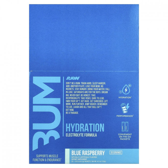 Raw Nutrition, Bum, Hydration, Electrolyte Formula, Blue Raspberry, 20 пакетиков, по 6,1 г каждый. Raw Nutrition, Bum, Hydration, Electrolyte Formula, Blue Raspberry, 20 пакетиков, по 6,1 г каждый.