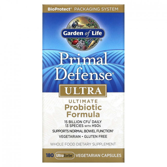 Garden of Life, Primal Defense, Ultra, универсальная пробиотическая формула, 180 вегетарианских капсул UltraZorbe Garden of Life, Primal Defense, Ultra, универсальная пробиотическая формула, 180 вегетарианских капсул UltraZorbe