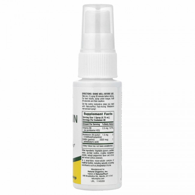 NaturesPlus, InstaNutrient, добавка с мелатонином в форме спрея, натуральная перечная мята, 59,14 мл (2 жидких унции)