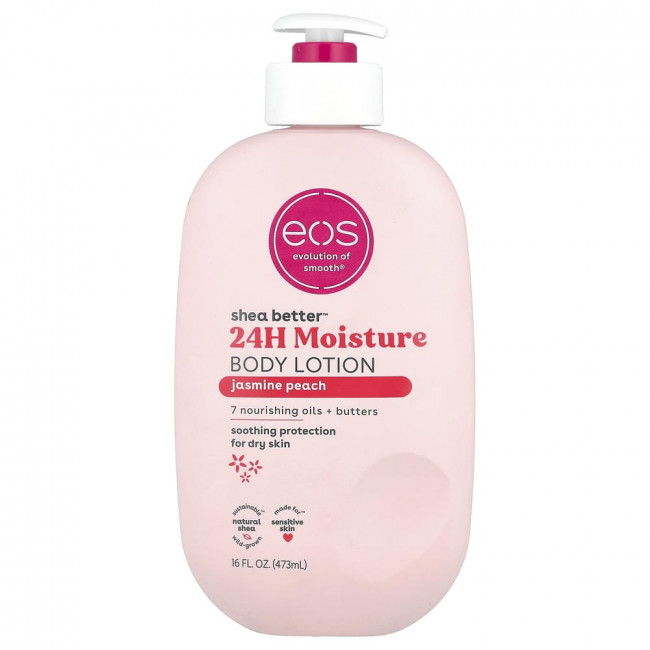 EOS, Shea Better™, 24-часовой увлажняющий лосьон для тела, жасмин-персик, 473 мл (16 жидких унций)