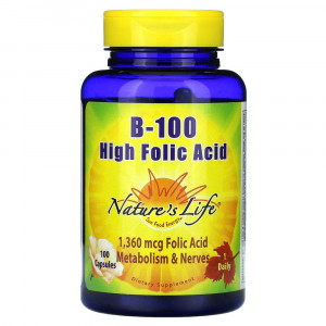Nature's Life, B-100, High Folic Acid, 1,360 mcg, 100 Capsules