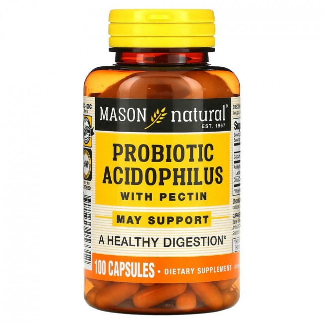 Mason Natural, пробиотик с ацидофильными лактобактериями Acidophilus с пектином, 100 капсул Mason Natural, пробиотик с ацидофильными лактобактериями Acidophilus с пектином, 100 капсул