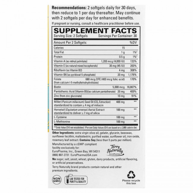 Terry Naturally, Terry Naturally, Hair Renew Formula, формула восстановления волос, 60 желатиновых капсул