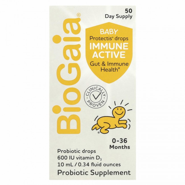 BioGaia, Baby Protectis капли, для иммунитета, 0–36 месяцев, 600 МЕ, 10 мл (0,34 жидк. Унции)