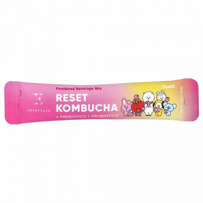 Everydaze, Reset Kombucha, порошковая смесь для напитка, персиковый вкус, 10 пакетиков по 5 г каждый.