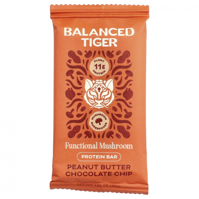 Протеиновый батончик Balanced Tiger, арахисовое масло с шоколадной крошкой, 12 батончиков, по 44 г каждый.