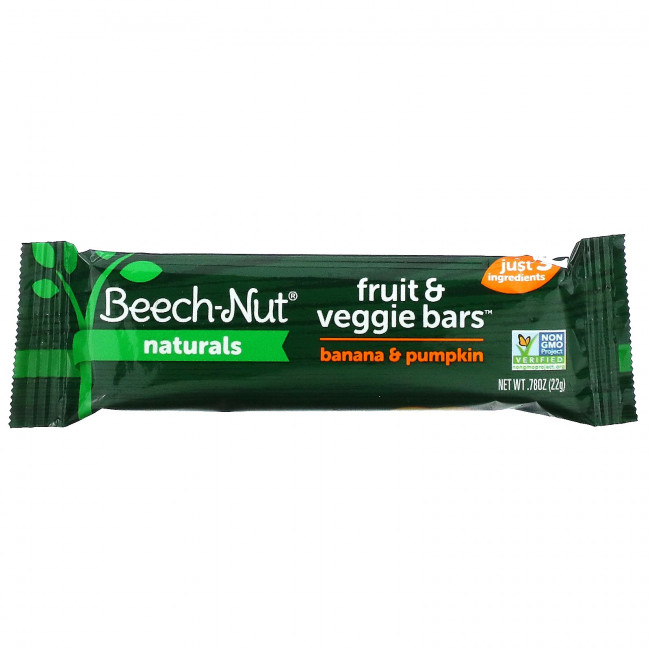 Beech-Nut, Naturals, фруктовые и вегетарианские батончики, этап 4, банан и тыква, 5 батончиков, 22 г (0,78 унции)