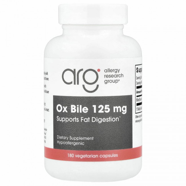 Allergy Research Group, бычья желчь, 125 мг, 180 растительных капсул