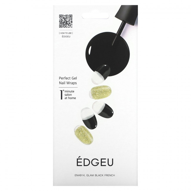 Edgeu, Perfect Gel Nail Wraps, ENA914, Glam Black French, набор из 16 полосок Edgeu, Perfect Gel Nail Wraps, ENA914, Glam Black French, набор из 16 полосок