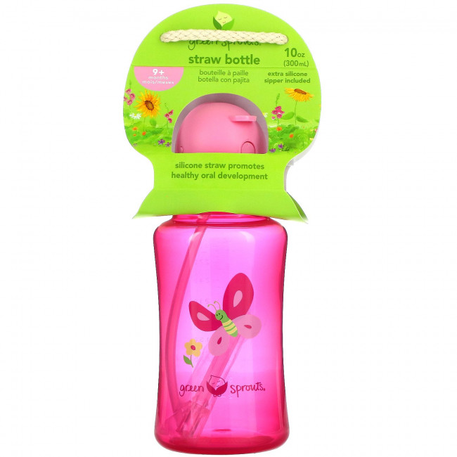 Green Sprouts, Straw Bottle, Pink Green Sprouts, Straw Bottle, Pink