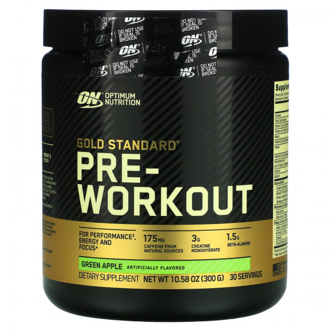 Optimum Nutrition, Gold Standard, предтренировочная добавка, зеленое яблоко, 300 г (10,58 унции)