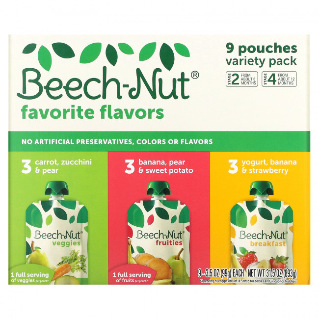 Beech-Nut, Favorite Flavors, для детей от 6 месяцев и старше, 9 пакетиков, 99 г (3,5 унции) Beech-Nut, Favorite Flavors, для детей от 6 месяцев и старше, 9 пакетиков, 99 г (3,5 унции)