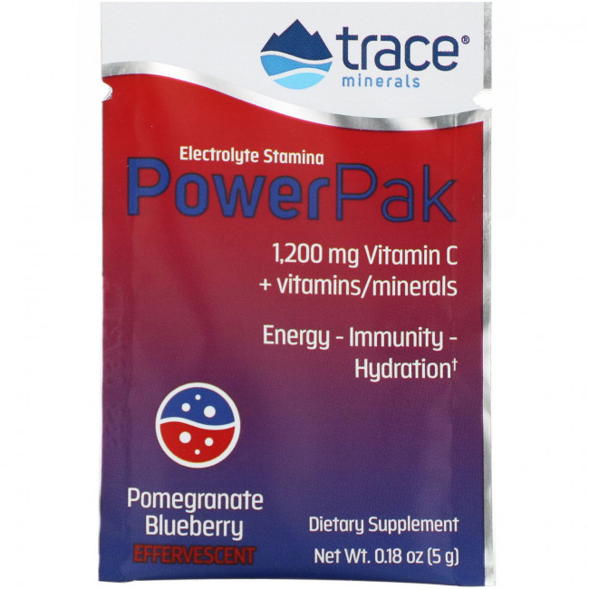 Trace Minerals ®, электролит для повышения выносливости, PowerPak, со вкусом граната и черники, 30 пакетиков по 5 г (0,18 унции)